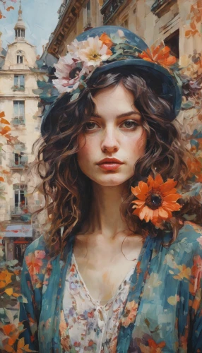 girl in flowers,girl in a wreath,beautiful girl with flowers,mystical portrait of a girl,autumn flower,girl picking flowers,flower painting,world digital painting,girl in the garden,autumn background,italian painter,the autumn,falling flowers,cosmos autumn,fantasy portrait,flower art,kahila garland-lily,flora,autumn daisy,oil painting on canvas,Conceptual Art,Oil color,Oil Color 05