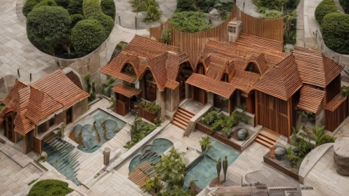 escher village,aerial landscape,gaudí,cube stilt houses,roof landscape,asian architecture,escher,chinese architecture,3d rendering,3d fantasy,hanging houses,wooden construction,archidaily,monastery israel,wooden houses,dunes house,jewelry（architecture）,medieval architecture,garden design sydney,landscape design sydney,Architecture,Villa Residence,Modern,Organic Modernism 2