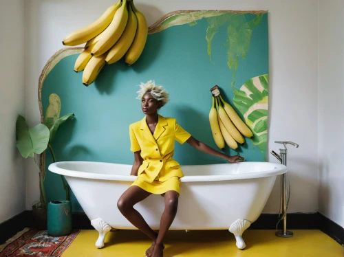 banana tree,rwanda,saba banana,yellow wallpaper,yellow jumpsuit,banana plant,banana trees,bananas,senegal,banana,shea butter,yellow skin,yellow wall,the girl in the bathtub,banana peel,yellow iris,ripe bananas,benin,bathtub,bird of paradise,Photography,Fashion Photography,Fashion Photography 25