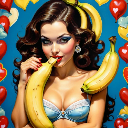 cool pop art,valentine pin up,valentine day's pin up,pop art style,banana,modern pop art,retro pin up girls,pop art woman,woman eating apple,pop art girl,pop art,bananas,pin-up girls,retro pin up girl,banana apple,pin-up girl,nanas,pin up girls,pop art people,pin up girl,Illustration,Retro,Retro 06