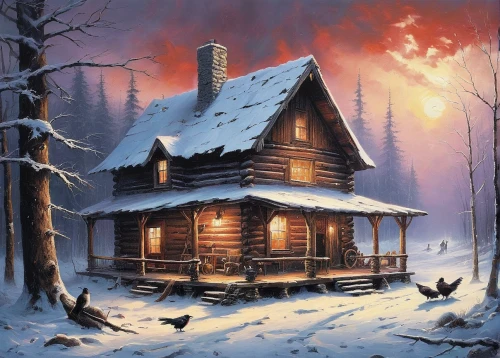 winter house,log cabin,log home,christmas landscape,cottage,snow house,winter landscape,the cabin in the mountains,country cottage,house in the forest,snow scene,lonely house,small cabin,wooden house,winter village,nordic christmas,home landscape,summer cottage,christmas scene,cabin,Conceptual Art,Fantasy,Fantasy 29