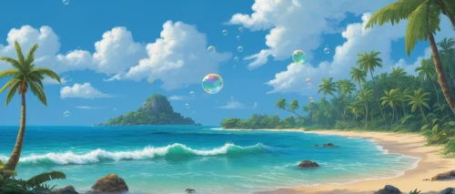 tropical sea,tropical beach,beach landscape,ocean background,dream beach,beach scenery,ocean paradise,tropical island,mountain beach,summer background,paradise beach,cartoon video game background,an island far away landscape,caribbean beach,landscape background,beautiful beach,south seas,castaway beach,beach background,seychelles,Illustration,Retro,Retro 14