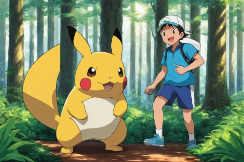 pikachu,pika,pokemon,pokémon,pokemon go,size comparison,pokemongo,pixaba,studio ghibli,encounter,my neighbor totoro,matsuno,in the forest,forest walk,protect,chu human,hiyayakko,would a background,run,he is climbing up a tree,Illustration,Japanese style,Japanese Style 17