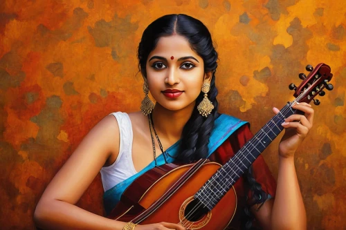 saraswati veena,veena,anushka shetty,violin woman,woman playing violin,woman playing,kamini,classical guitar,violin player,jaya,tamil culture,rudra veena,kamini kusum,stringed instrument,radha,sari,pooja,violinist,musician,tarhana,Conceptual Art,Daily,Daily 22