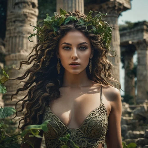 ivy,laurel wreath,background ivy,cleopatra,artemisia,dryad,aphrodite,celtic queen,polynesian girl,the enchantress,celtic woman,hula,goddess,garden of eden,persian,fantasy woman,polynesian,girl in a wreath,greek myth,poison ivy,Photography,General,Fantasy