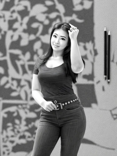 plus-size model,plus-size,asian woman,vintage asian,black and white photo,curvy,mulan,female model,art model,color black and white,jeans background,black-and-white,grey background,thick,asian vision,japanese woman,b w,kaew chao chom,oriental girl,bw,Design Sketch,Design Sketch,Character Sketch
