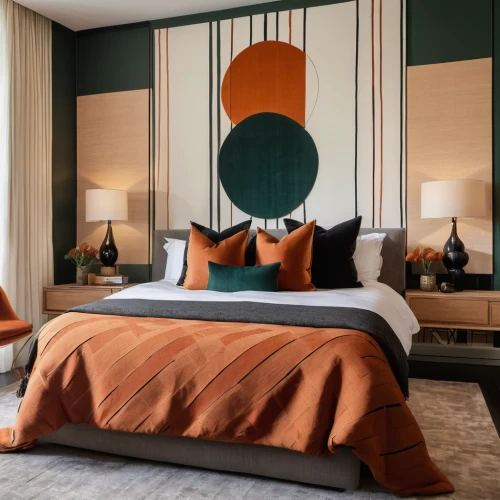 teal and orange,modern decor,guest room,contemporary decor,guestroom,mid century modern,bed linen,search interior solutions,room divider,boutique hotel,bedroom,interior design,geometric style,modern room,patterned wood decoration,interior decoration,four-poster,table lamps,great room,art deco,Photography,General,Natural