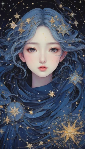 falling star,falling stars,starry,constellation,starry sky,star mother,constellations,mystical portrait of a girl,star winds,universe,starflower,zodiac sign libra,celestial,fairy galaxy,stars and moon,aquarius,virgo,star sign,the stars,celestial body,Illustration,Japanese style,Japanese Style 18