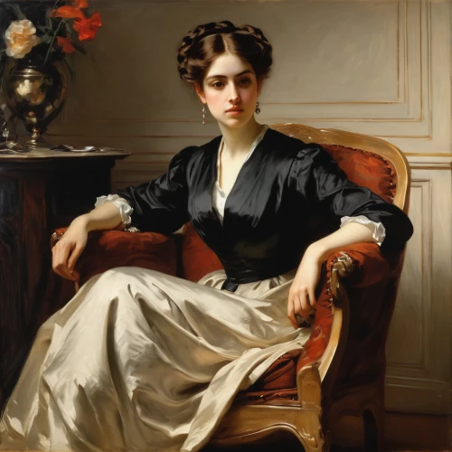 woman sitting,portrait of a girl,portrait of a woman,young woman,victorian lady,barbara millicent roberts,young lady,girl sitting,woman portrait,in seated position,la violetta,franz winterhalter,girl with cloth,vintage female portrait,girl in a long dress,july 1888,jane austen,girl studying,romantic portrait,charlotte cushman,Art,Classical Oil Painting,Classical Oil Painting 10