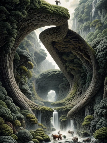 mushroom landscape,fantasy landscape,fantasy picture,fantasy art,the way of nature,forest landscape,japan landscape,3d fantasy,forest animals,crooked forest,world digital painting,landform,flow of time,nature and man,the mystical path,japanese art,fractals art,art forms in nature,nine-tailed,mother nature