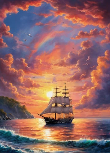 sea sailing ship,sailing ship,sail ship,sailing ships,three masted sailing ship,galleon ship,sea fantasy,tallship,sailing boat,fantasy picture,sailing vessel,galleon,sea landscape,tall ship,full-rigged ship,sailing-boat,pirate ship,sailing,sail boat,scarlet sail,Illustration,Realistic Fantasy,Realistic Fantasy 19