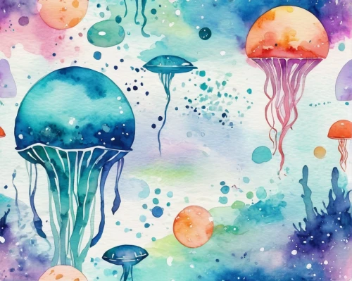 jellyfish collage,watercolor background,mushroom landscape,jellyfish,watercolors,abstract watercolor,water colors,watercolor,watercolor baby items,mushrooms,watercolor paint,watercolor painting,watercolor cocktails,water color,watercolor tea,sea jellies,watercolor texture,watercolor seashells,fairy galaxy,jellies,Conceptual Art,Sci-Fi,Sci-Fi 04