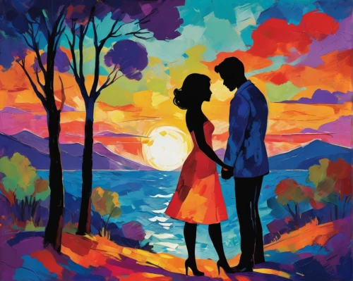 vintage couple silhouette,couple silhouette,loving couple sunrise,oil painting on canvas,romantic scene,silhouette art,art painting,young couple,two people,honeymoon,art silhouette,oil painting,romantic portrait,girl and boy outdoor,photo painting,couple in love,love couple,as a couple,colorful background,man and wife,Conceptual Art,Oil color,Oil Color 25