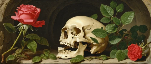 memento mori,vanitas,skull bones,dance of death,death's head,skull with crown,skull allover,scull,skulls and,animal skull,way of the roses,skulls,death's-head,calavera,human skull,skulls bones,rosarium,skull,skull racing,rosebushes,Art,Classical Oil Painting,Classical Oil Painting 24