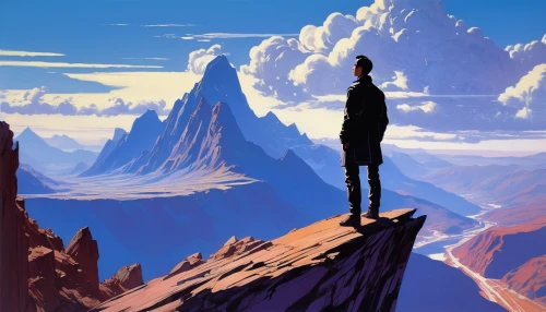 guards of the canyon,earth rise,towards the top of man,arête,the spirit of the mountains,mountain world,zion,viewing dune,dr. manhattan,digital nomads,dune,high mountains,equilibrium,the horizon,world digital painting,mountain top,sci fiction illustration,sentinel,sky,cloud mountain,Conceptual Art,Sci-Fi,Sci-Fi 23