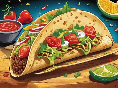 tacos food,tex-mex food,mexican foods,taco,chimichanga,tacos,mexican food,saladitos,tlacoyo,tacamahac,taco mouse,latin american food,taco tuesday,southwestern united states food,corn taco,playmat,corn tortilla,western food,cooking book cover,food collage,Illustration,American Style,American Style 13