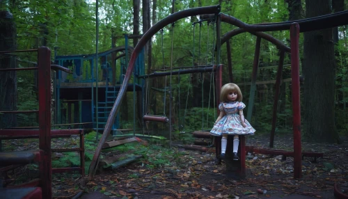 empty swing,playground,children's playground,ballerina in the woods,child in park,urbex,wonderland,swing set,playset,dark park,child's frame,marionette,abandoned,the little girl,abandoned places,play yard,haunted forest,lostplace,lost places,wooden swing,Art,Classical Oil Painting,Classical Oil Painting 10