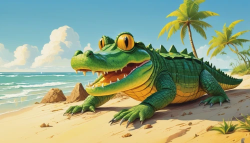 salt water crocodile,green iguana,iguana,little crocodile,crocodile,saltwater crocodile,iguanas,landmannahellir,philippines crocodile,iguanidae,beach background,giant lizard,island residents,little alligator,alligator,tropical animals,crocodilian reptile,coastlien,beach scenery,game illustration,Conceptual Art,Sci-Fi,Sci-Fi 08