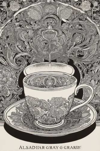 cup and saucer,earl gray,tea cups,earl grey,chinaware,chamber pot,teacup arrangement,earl grey tea,tea service,teacup,tea cup,engraving,tableware,dishware,art nouveau design,galley,syllabub,enamel cup,coffee tea illustration,teacups,Illustration,Black and White,Black and White 20