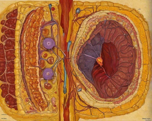 kidney,human internal organ,cross section,renal,medical illustration,digestive system,human digestive system,coronary vascular,cross-section,circulatory,circulatory system,connective tissue,ovary,coronary artery,neoplasm,neoplasia,anatomical,cancer illustration,arteries,mitochondrion,Conceptual Art,Oil color,Oil Color 16