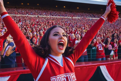 cheering,cheerleader,the sea of red,you cheer,stadium falcon,cheerleading uniform,cheerleading,cheer,red banner,boomer,football games,high school football,buckeye,women's football,the fan's background,candlestick,pc game,scarlet witch,to roar,sports game,Conceptual Art,Daily,Daily 25