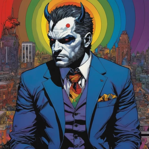 two face,rorschach,color circle articles,hitchcock,raimbow,jigsaw,comic books,lgbtq,smoking man,marvel comics,supervillain,frankenstein,rainbow background,comic book,cover,halloween frankenstein,x-men,trickster,color 1,x men,Illustration,American Style,American Style 06