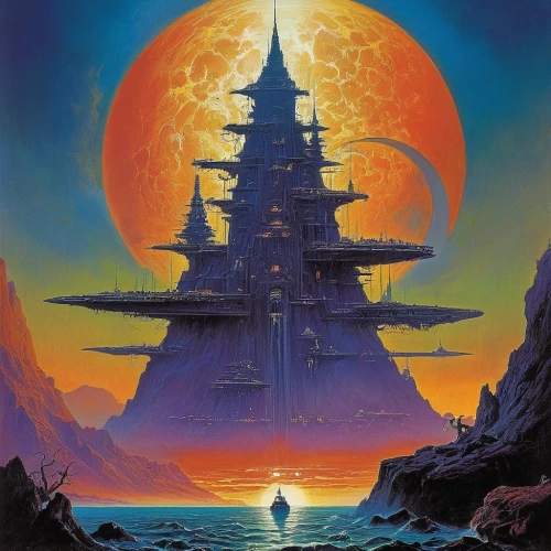 sea fantasy,dune,horizon,atlantis,voyager,ship of the line,fantasia,vulcania,voyage,pilgrimage,citadel,the horizon,tower of babel,the ship,carrack,fantasy picture,sail ship,star ship,tallship,mutiny,Conceptual Art,Sci-Fi,Sci-Fi 19