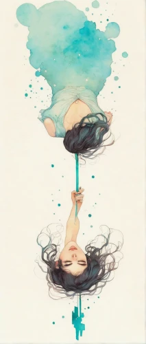 floating island,girl upside down,floating,submerged,watery heart,puddle,drowning,weightless,floating islands,floating over lake,water colors,flotation,float,adrift,submerge,watercolors,upside down,submersible,afloat,drop of rain,Illustration,Paper based,Paper Based 19