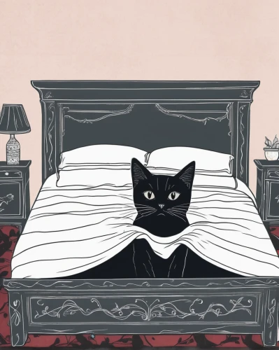 cat in bed,duvet cover,cat vector,bed linen,cat cartoon,four-poster,napoleon cat,woman on bed,bedding,jiji the cat,vintage cat,duvet,airbnb icon,vintage cats,black cat,domestic cat,anthropomorphized animals,cat drawings,bed sheet,four poster,Illustration,Abstract Fantasy,Abstract Fantasy 05