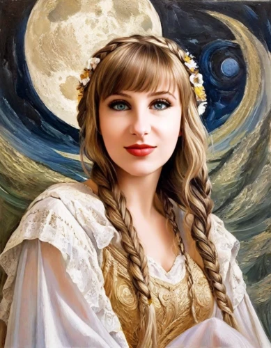 fantasy portrait,mystical portrait of a girl,fantasy picture,fantasy art,herfstanemoon,photo painting,russian folk style,art painting,romantic portrait,fantasy woman,fairy tale character,miss circassian,girl in a historic way,moonbeam,oil painting,oil painting on canvas,world digital painting,fantasy girl,portrait of christi,luna