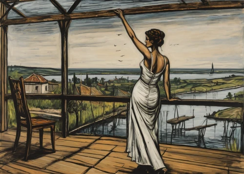 david bates,olle gill,girl in a long dress,girl on the river,girl on the boat,promenade,khokhloma painting,orsay,midsummer,woman hanging clothes,painting,glass painting,summer evening,orlova chuka,girl in a long dress from the back,liselund,vintage art,post impressionism,summer day,art nouveau,Art,Artistic Painting,Artistic Painting 01