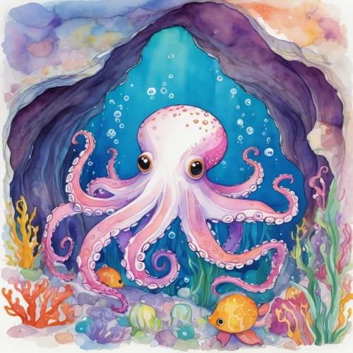 pink octopus,fun octopus,octopus,cephalopod,under sea,cephalopods,octopus tentacles,octopus vector graphic,sea animal,squid game card,cuthulu,kraken,under the sea,sea-life,deep sea,sea creatures,undersea,tentacles,bottom of the sea,calamari,Illustration,Paper based,Paper Based 22