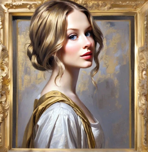emile vernon,romantic portrait,portrait of a girl,golden frame,gold stucco frame,oil painting,gold frame,art deco frame,mary-gold,gold foil art deco frame,oil painting on canvas,white lady,golden haired,blonde woman,young woman,art painting,girl portrait,gilding,bougereau,italian painter