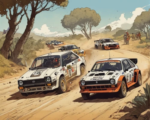 dakar rally,rallying,desert racing,world rally car,world rally championship,regularity rally,rally,renault 5 turbo,off-road racing,renault 5 alpine,rallycross,rally raid,group b,abarth,desert safari,gulf,1000miglia,datsun 510,lancia delta,race cars,Illustration,Children,Children 04