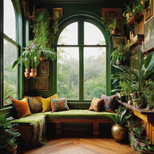 house plants,sitting room,green living,conservatory,houseplant,living room,tropical greens,exotic plants,great room,bay window,interior decor,interiors,livingroom,interior design,tropical jungle,tree house hotel,dandelion hall,window treatment,beautiful home,green plants,Art,Classical Oil Painting,Classical Oil Painting 44