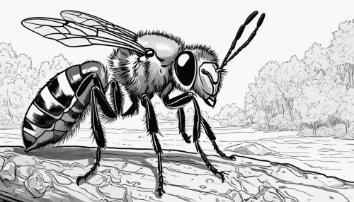 drawing bee,megachilidae,apis mellifera,bee,hymenoptera,drone bee,colletes,western honey bee,gray sandy bee,pollinator,eastern wood-bee,horse flies,honeybee,aedes albopictus,wasps,geophaps plumifera,wasp,honey bee,leuconotopicus,silk bee,Illustration,Black and White,Black and White 12