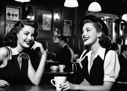 retro pin up girls,women at cafe,vintage girls,pin up girls,vintage 1950s,50's style,fifties,pin-up girls,retro women,vintage women,retro diner,pin ups,1950s,1940 women,50s,vintage fashion,soda fountain,1950's,model years 1960-63,retro 1950's clip art,Photography,Black and white photography,Black and White Photography 08