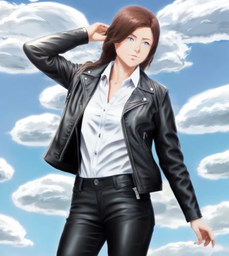 kosmea,portrait background,honmei choco,jacket,business angel,custom portrait,mari makinami,business woman,sky,leather jacket,businesswoman,bolero jacket,female doctor,pubg mascot,sprint woman,cloud image,persona,mc,woman in menswear,jean button,Common,Common,Japanese Manga