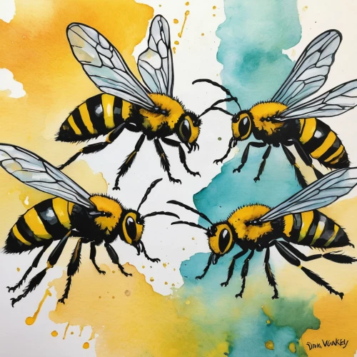 wasps,honey bees,bees,honeybees,two bees,drawing bee,bumblebees,swarm of bees,drone bee,bee,beehives,stingless bees,bee colonies,wasp,solitary bees,bee colony,colletes,cuckoo wasps,honeybee,megachilidae,Illustration,Paper based,Paper Based 06