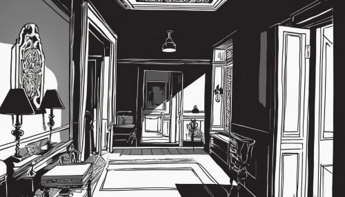 interiors,dark cabinetry,rooms,an apartment,hallway space,apartment,hallway,doll's house,mono-line line art,house painting,mono line art,house drawing,book illustration,one room,room,office line art,cabinetry,pantry,workroom,sewing room,Illustration,Vector,Vector 11