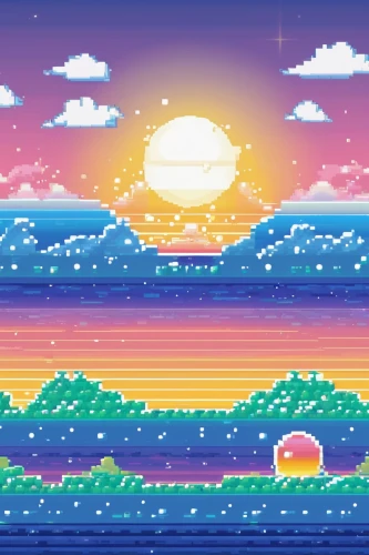 retro background,coast sunset,ocean background,ocean,summer background,pixel art,rainbow background,sun and sea,80's design,ocean paradise,dusk background,sea,retro styled,beach scenery,landscape background,sunset,sea ocean,dolphin background,summer icons,futuristic landscape,Unique,Pixel,Pixel 02