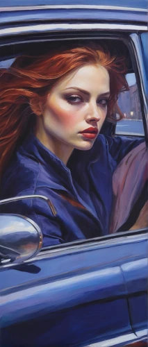 woman in the car,girl in car,girl and car,witch driving a car,girl washes the car,automotive mirror,oil painting on canvas,dodge la femme,auto detail,oil painting,painting technique,oil on canvas,buick century,buick park avenue,ford prefect,car window,meticulous painting,lincoln town car,bmw e9,ford thunderbird,Illustration,Realistic Fantasy,Realistic Fantasy 30
