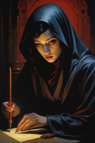 the prophet mary,girl studying,carmelite order,seven sorrows,candlemas,scholar,meticulous painting,praying woman,writing-book,woman praying,fortune teller,the abbot of olib,to write,painting technique,persian poet,gothic portrait,prayer book,sci fiction illustration,benedictine,the nun,Conceptual Art,Daily,Daily 14