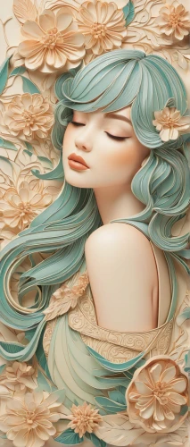 mermaid background,porcelain rose,gardenia,mermaid vectors,pastel paper,menta,porcelain dolls,mint blossom,mermaid,seashell,the sleeping rose,sea breeze,wind wave,sea shell,siren,green mermaid scale,paper art,the sea maid,seashells,artist doll,Illustration,Japanese style,Japanese Style 15