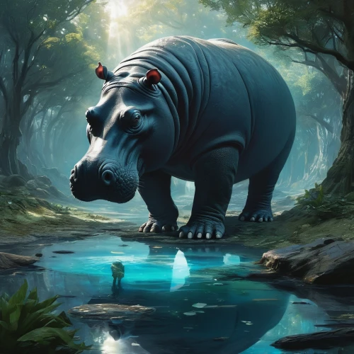 hippopotamus,uintatherium,ankylosaurus,cynorhodon,hippo,rhinoceros,rhino,world digital painting,blue elephant,triceratops,sumatran rhinoceros,endangered,black rhinoceros,aucasaurus,tirannosaurus,dino,tapir,blue tiger,prehistoric,tyrannosaurus,Conceptual Art,Fantasy,Fantasy 12