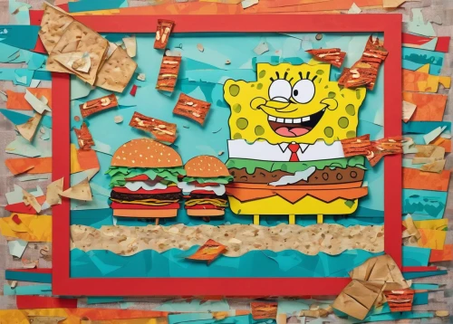 house of sponge bob,food collage,hamburger,sandwiches,sponge bob,burguer,patty melt,big hamburger,hamburger plate,sponges,cheeseburger,burgers,hamburgers,culinary art,bart,gator burger,cheese burger,sandwich cake,friesalad,burger,Unique,Paper Cuts,Paper Cuts 07