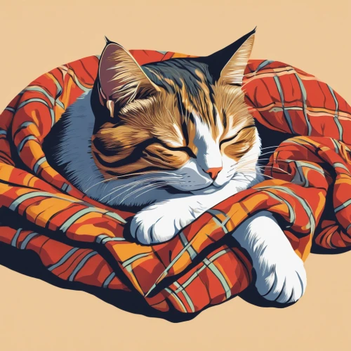 cat vector,cat resting,red tabby,calico cat,drawing cat,sleeping cat,cat in bed,throw pillow,cat bed,tabby cat,cat-ketch,pet portrait,american curl,nap mat,cat drawings,american shorthair,cushion,cartoon cat,vector illustration,cat portrait,Illustration,Retro,Retro 02