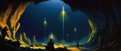 stalagmite,the pillar of light,underworld,guards of the canyon,descent,cave tour,speleothem,sea caves,blue cave,stalactite,narrows,sci fiction illustration,pit cave,exploration,chasm,cenote,cave,dungeons,the blue caves,beam of light,Conceptual Art,Sci-Fi,Sci-Fi 08