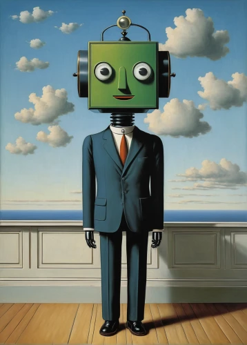 surrealism,man with a computer,social bot,robot icon,autome,surrealistic,diving bell,android,bot icon,anthropomorphized,robots,artificial intelligence,robot,chatbot,dali,advertising figure,chat bot,cloud computing,office automation,thinking man,Art,Artistic Painting,Artistic Painting 06