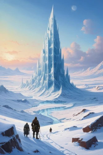 ice castle,ice planet,thermokarst,northrend,ice landscape,heroic fantasy,tundra,ice hotel,ice wall,northern longear,iceburg lettuce,snowhotel,arctic,fantasy picture,fantasy landscape,north pole,borealis,cube background,the glacier,ice,Art,Classical Oil Painting,Classical Oil Painting 38